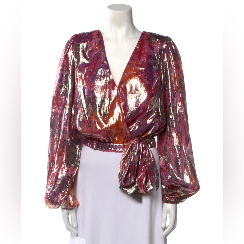 Ramy Brook Miami Shimmering Pink and Silver Wrap Blouse SZ SM